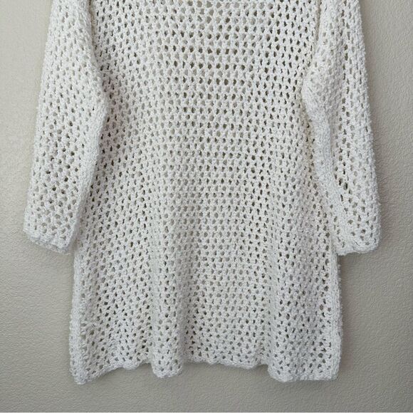 Lou & Grey White Open Knit Crochet Coverup Long Sleeves Tunic Top - Picture 8 of 11